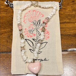 Free People Pink Heart Necklace with White and Gold Accents